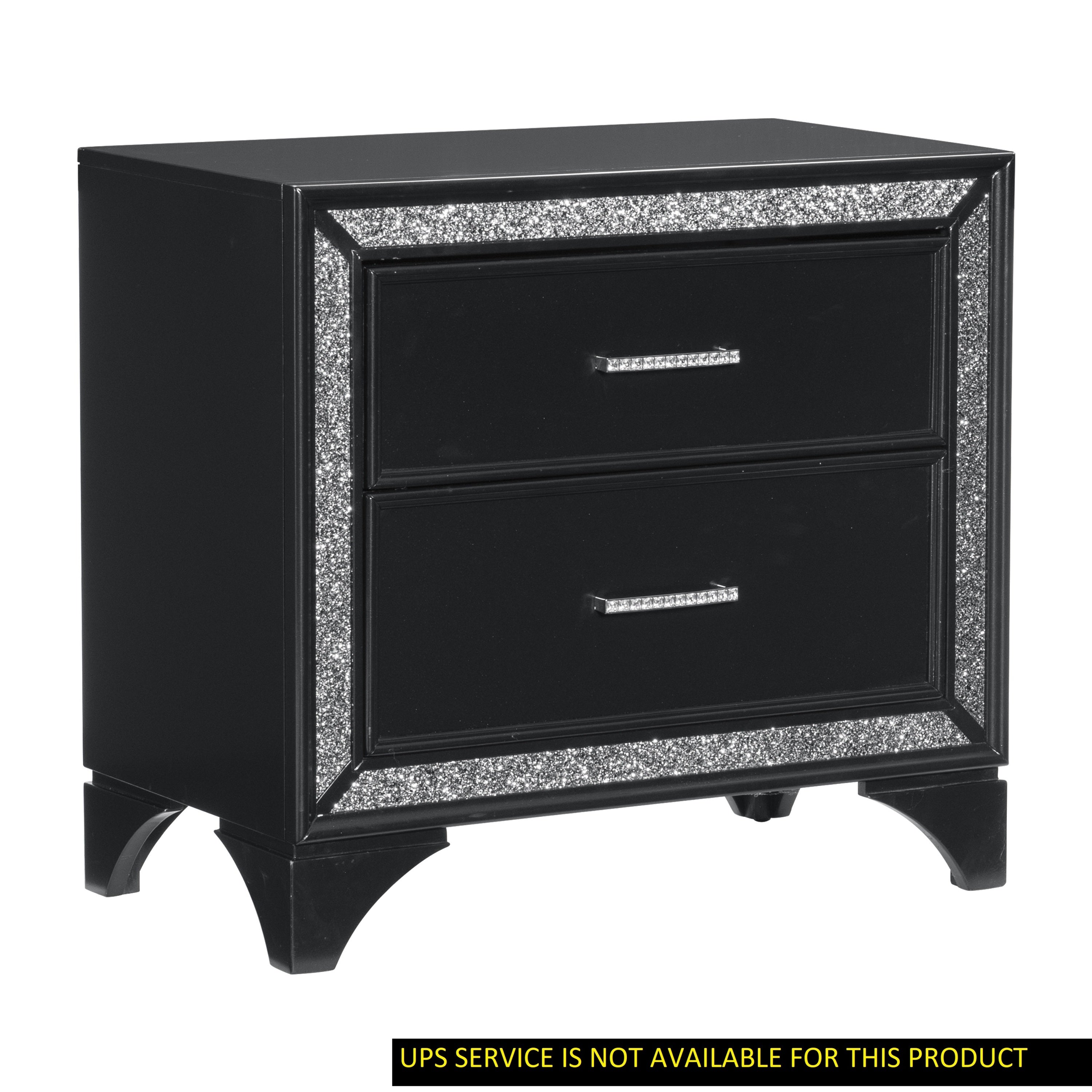 Glamourous Peal Black Metallic Finish 1pc Nightstand of 2x Drawers Faux Crystal Handles Modern Bedroom Wooden Furniture