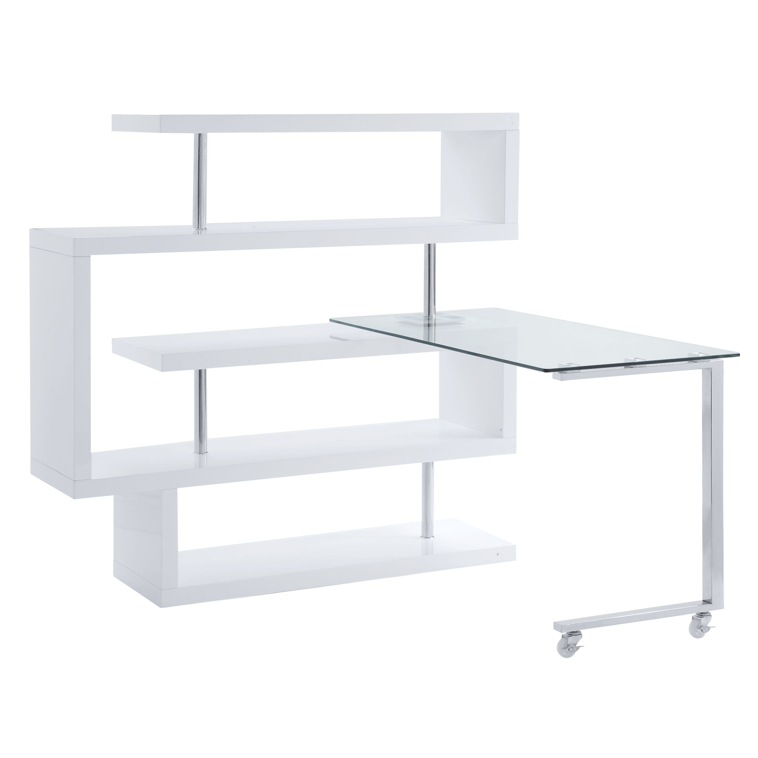 ACME Raceloma Writing Desk w/Shelf, Clear Glass, White & Chrome Finish 93179