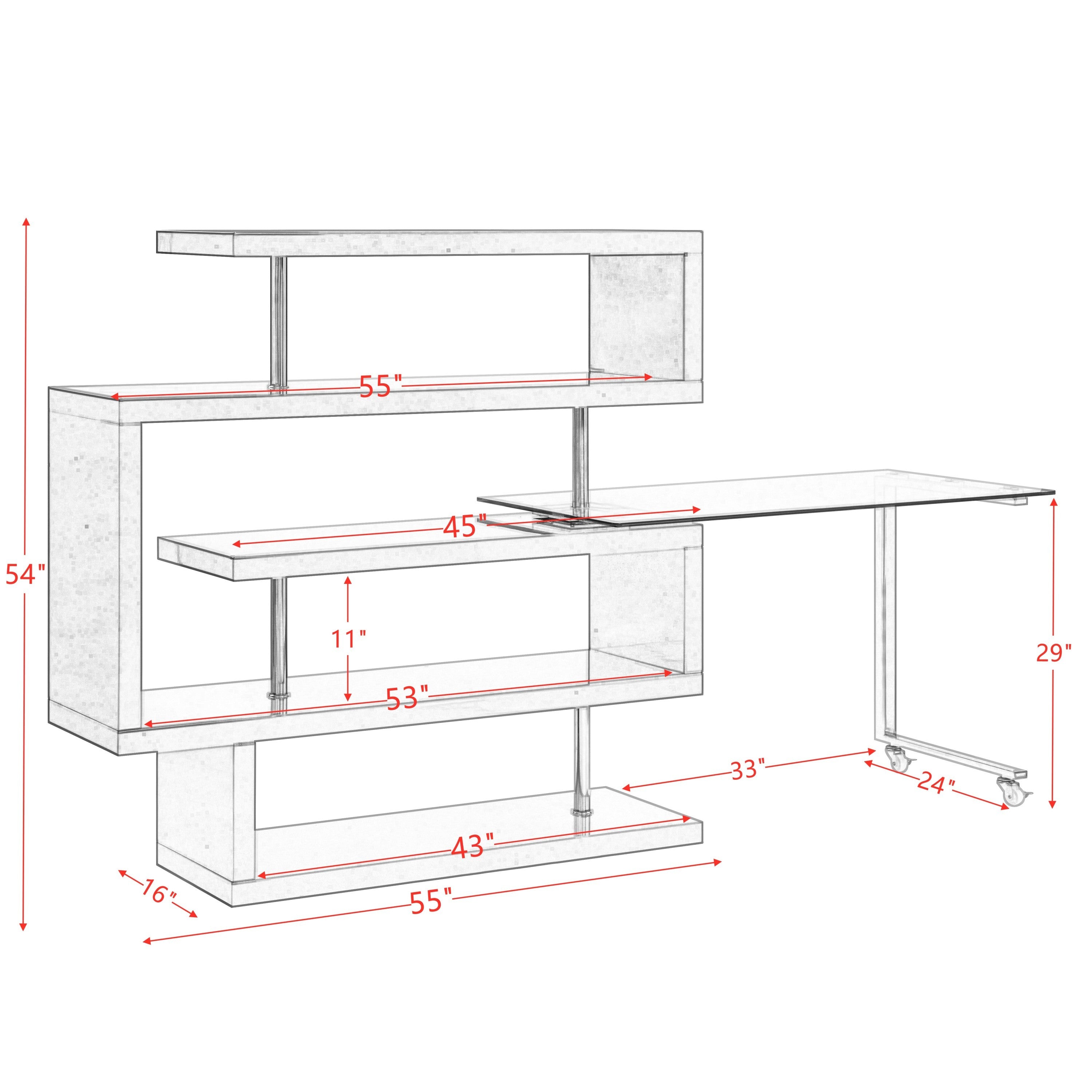 ACME Raceloma Writing Desk w/Shelf, Clear Glass, White & Chrome Finish 93179