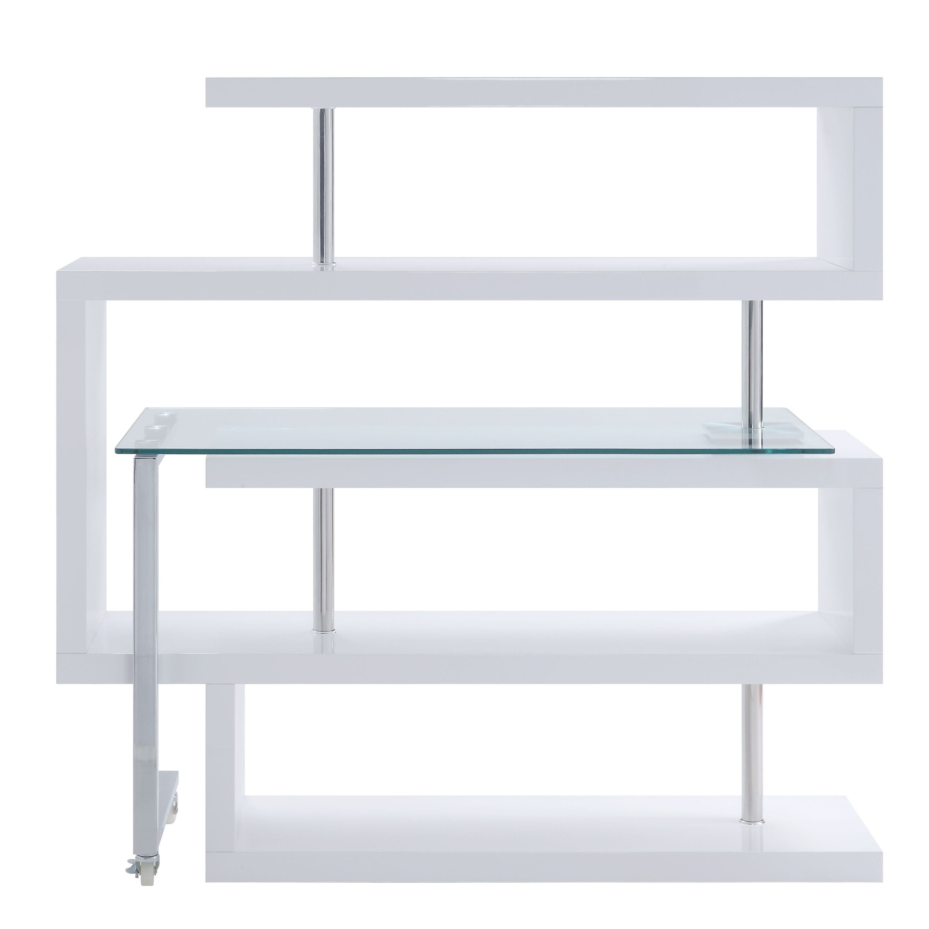 ACME Raceloma Writing Desk w/Shelf, Clear Glass, White & Chrome Finish 93179