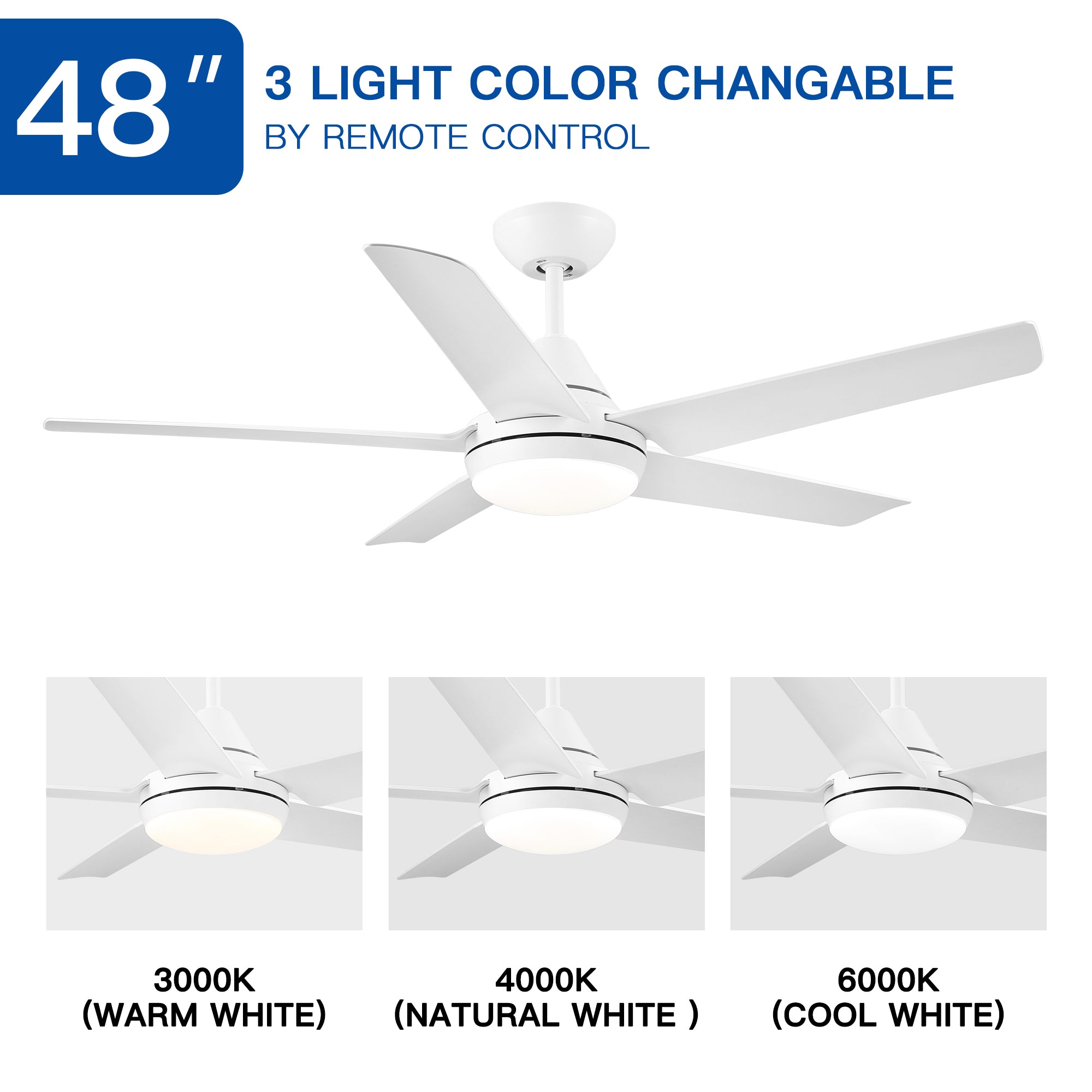 48 In Intergrated LED Ceiling Fan with White ABS Blade