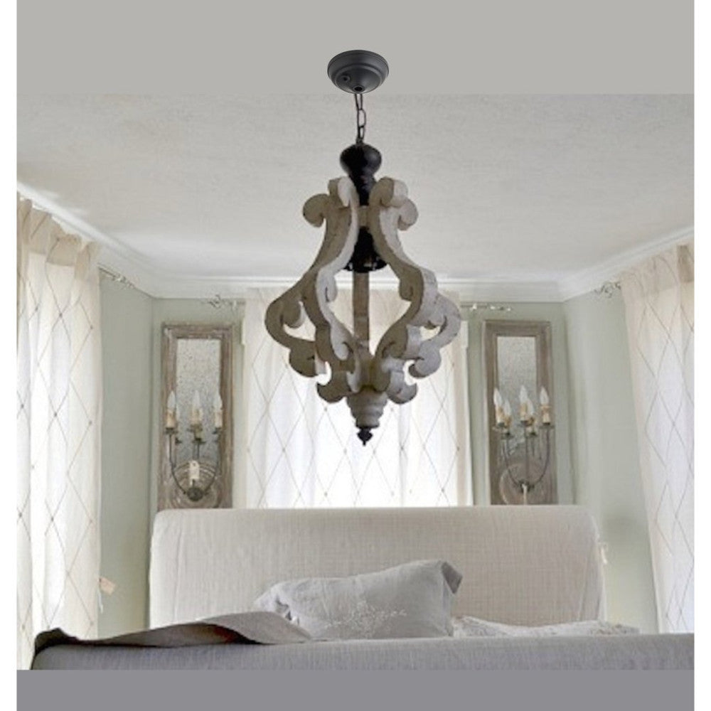 Perth Wooden Chandelier With Metal Chain And One Bulb Holder, White
