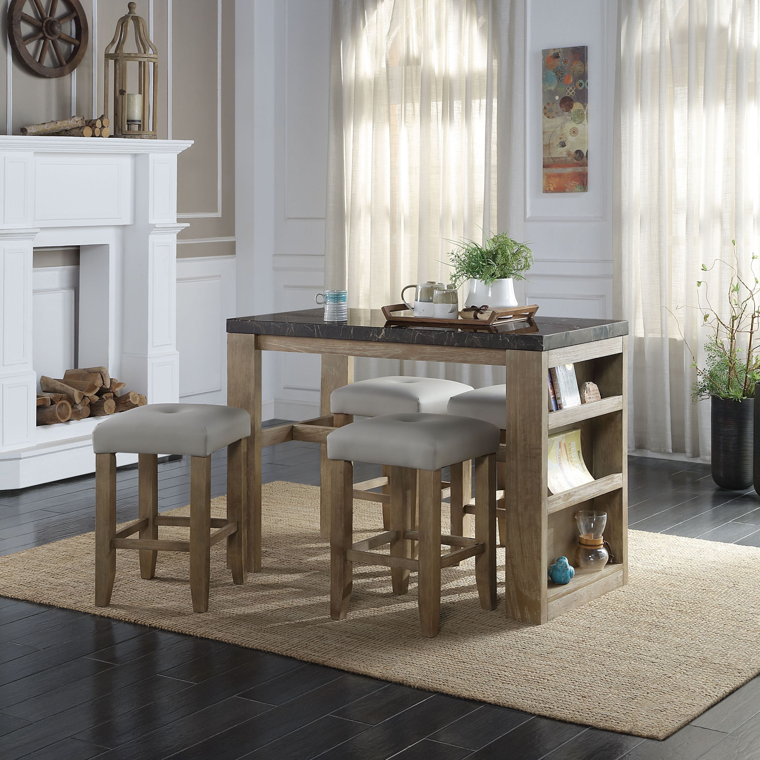 ACME Charnell Counter Heigh Table  in Marble & Oak Finish DN00551
