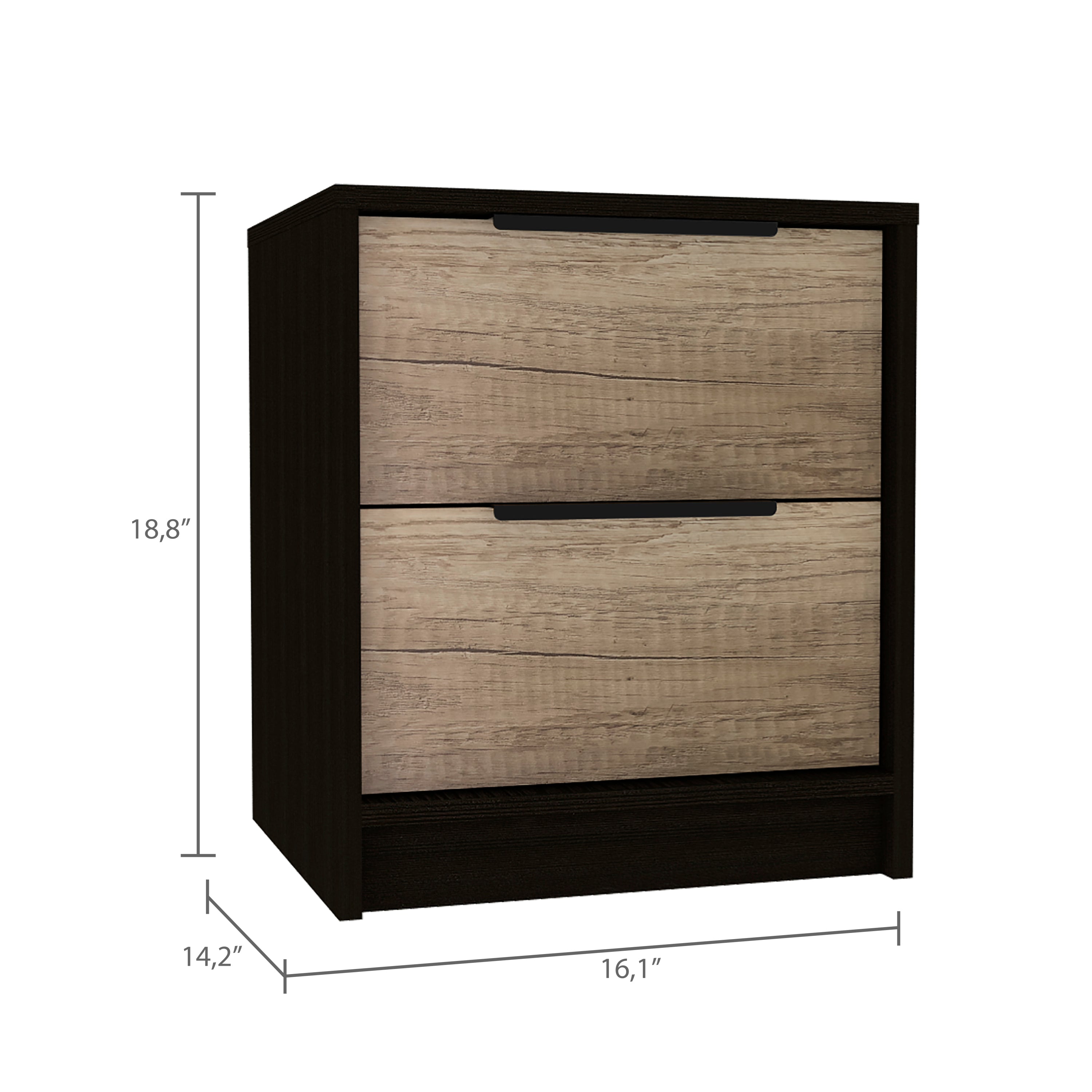 Cannon 2-Drawer Nightstand Black Wengue and Pine