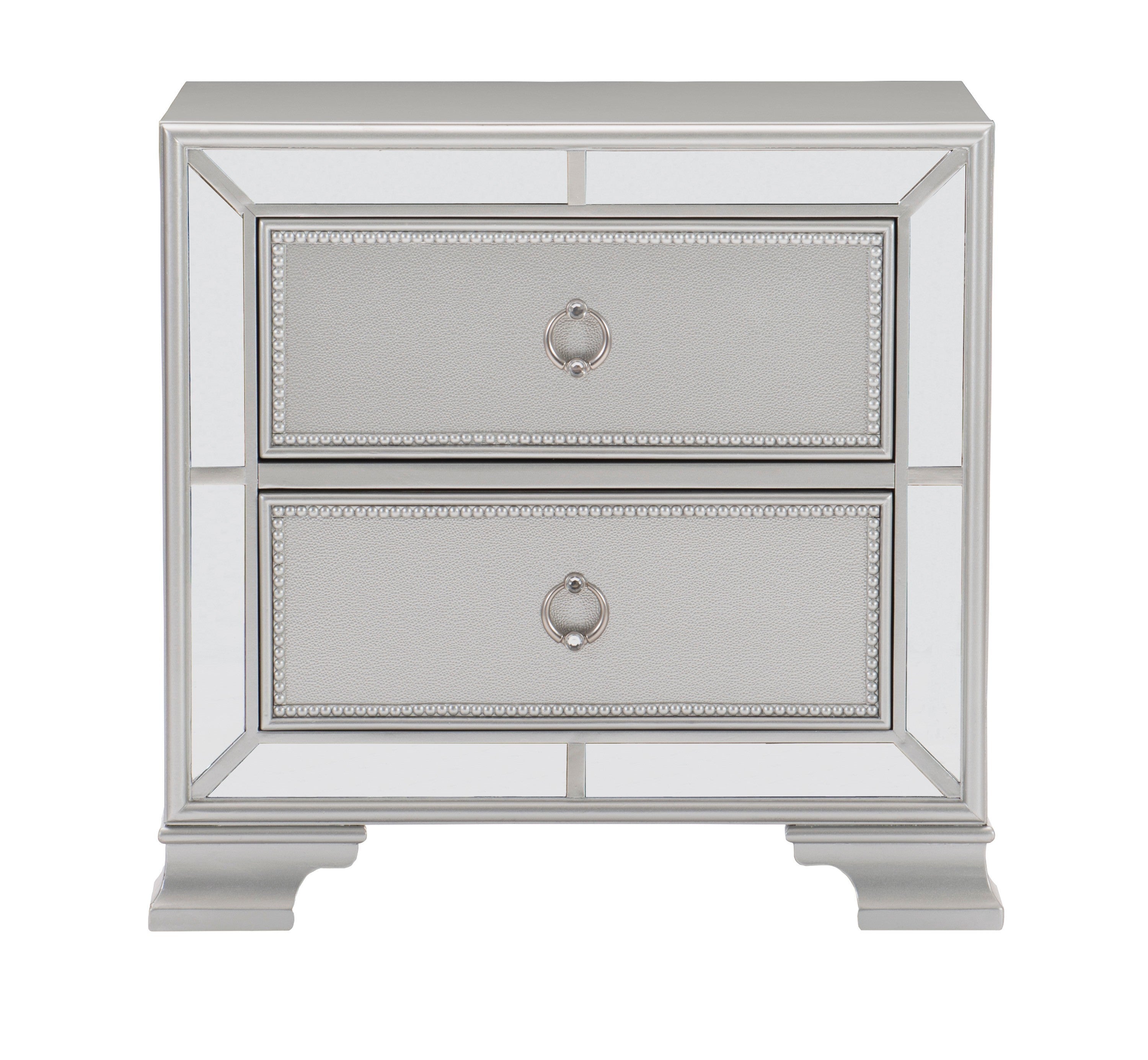 Modern Traditional Style 1pc Nightstand of 2 Drawers Embossed Textural Fronts Silver Finish Bed Side Table