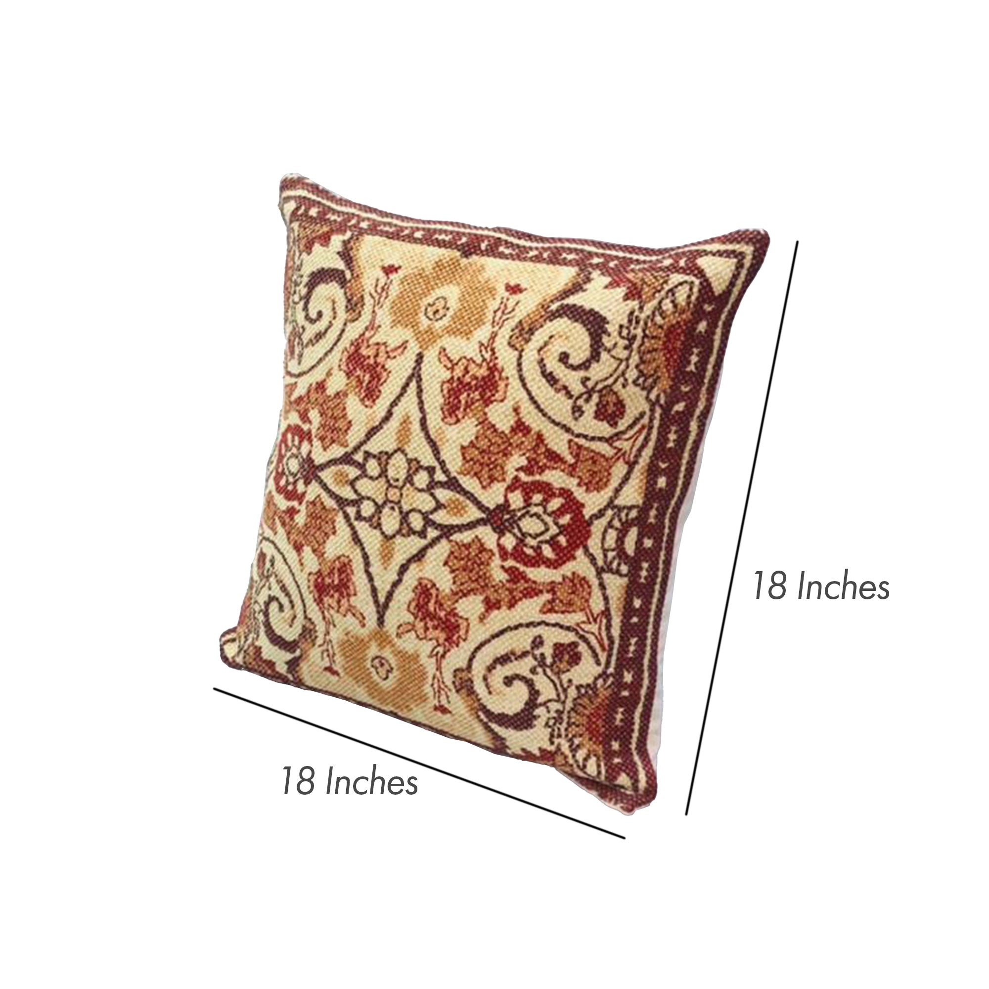 18 x 18 Square Cotton Accent Throw Pillow, Scrolled Floral Pattern, Multicolor
