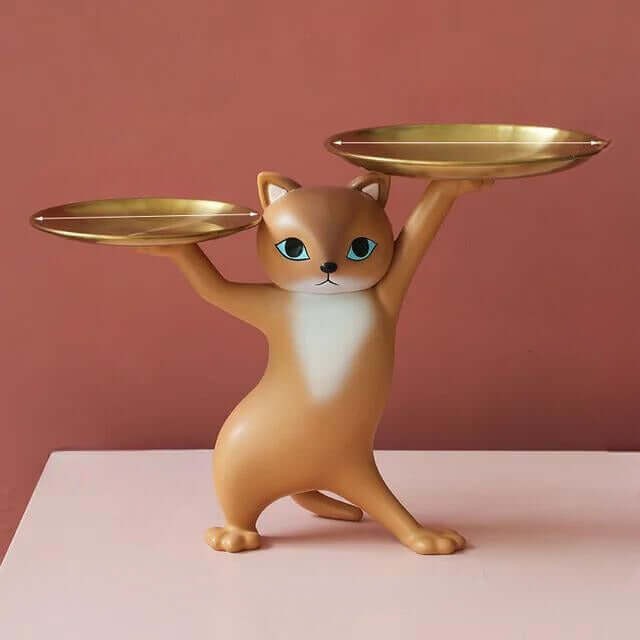 Playful Cat Figurine with Storage Trays