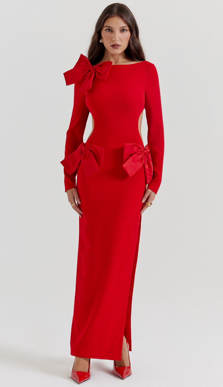 Claudette Bow Red Maxi Dress