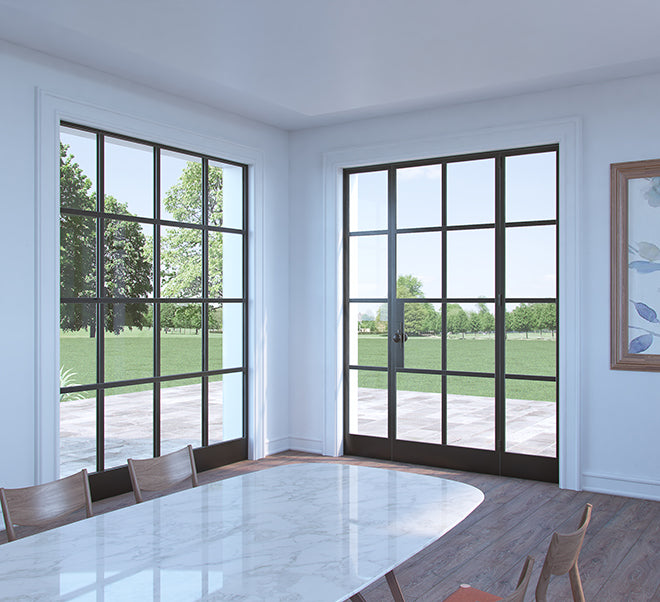 iron steel simple style french single doors with big sidelights 