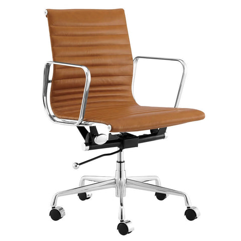 eames low back ribbed management office chair tan leather