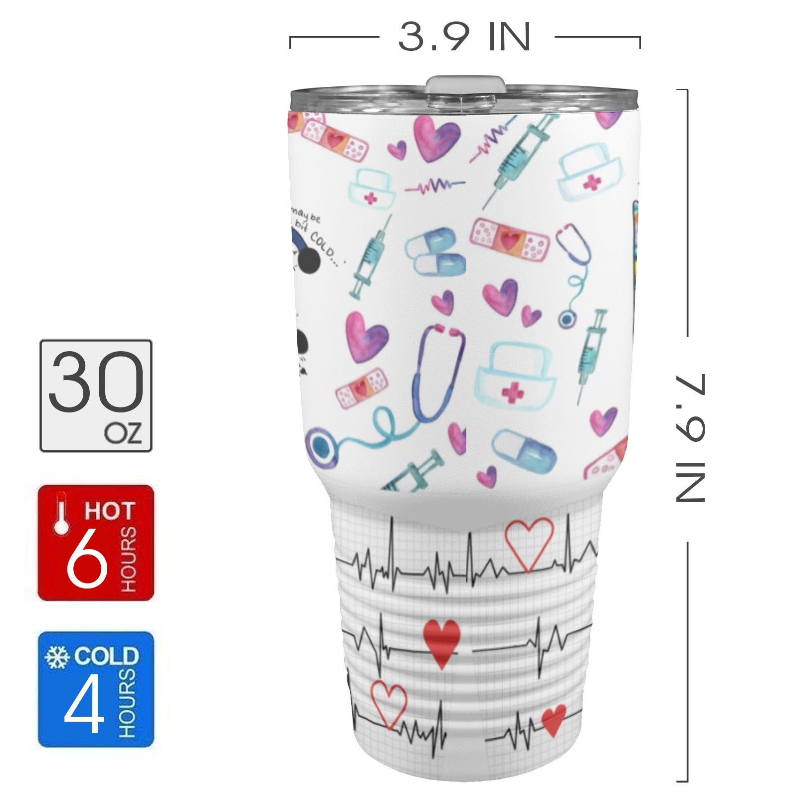 30oz Nurse Tumbler, Tumbler, Nurse Tumbler 30oz Insulated Stainless Steel Mobile Tumbler