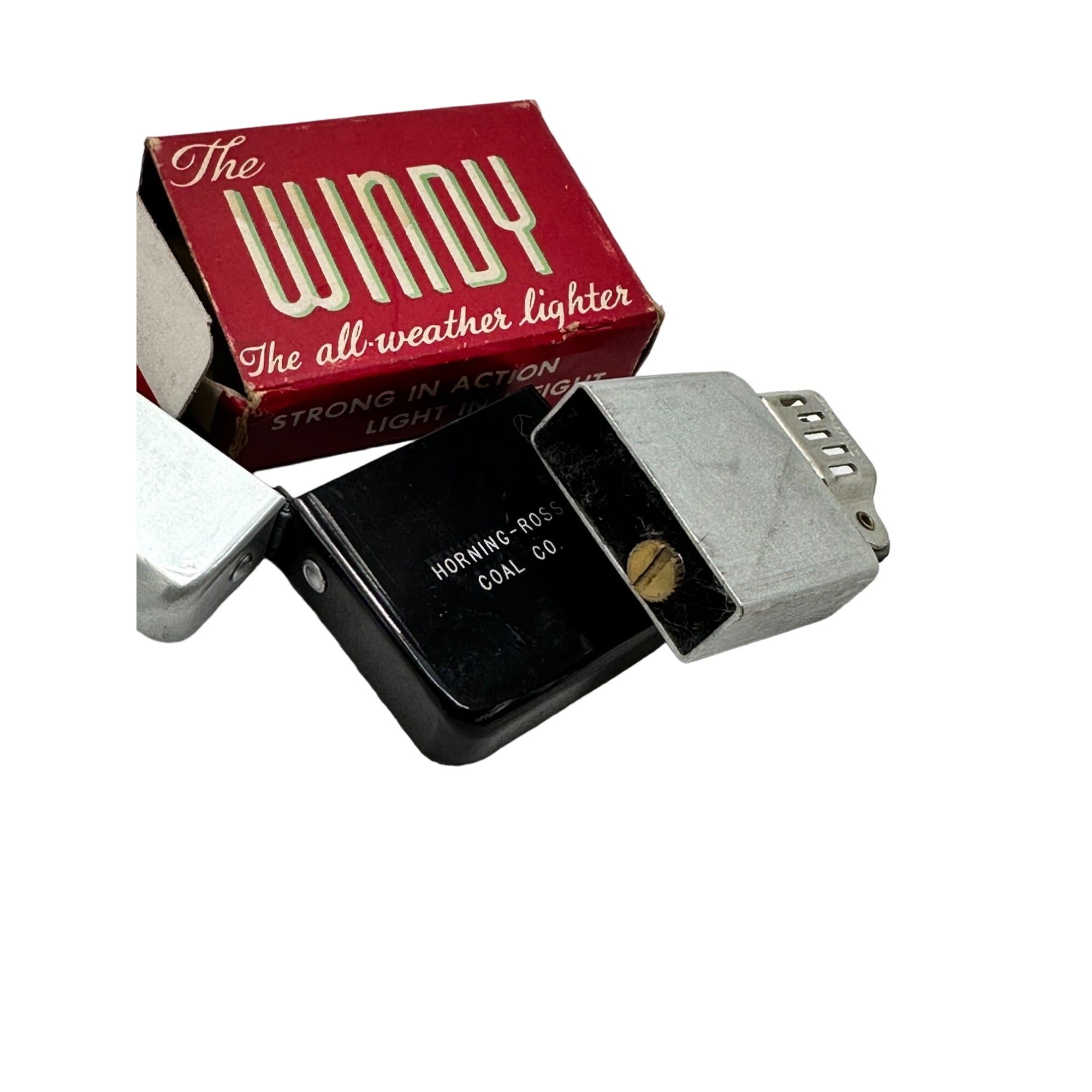 Vintage The Windy The All-Weather Lighter Metal Cigarette Lighter Black Silver