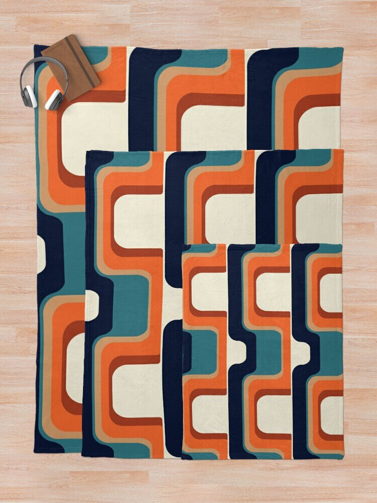 Mid-Century Modern Orange & Blue Throw Blanket