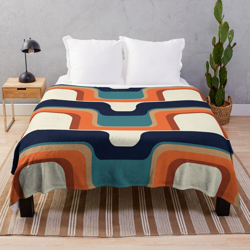 Mid-Century Modern Orange & Blue Throw Blanket