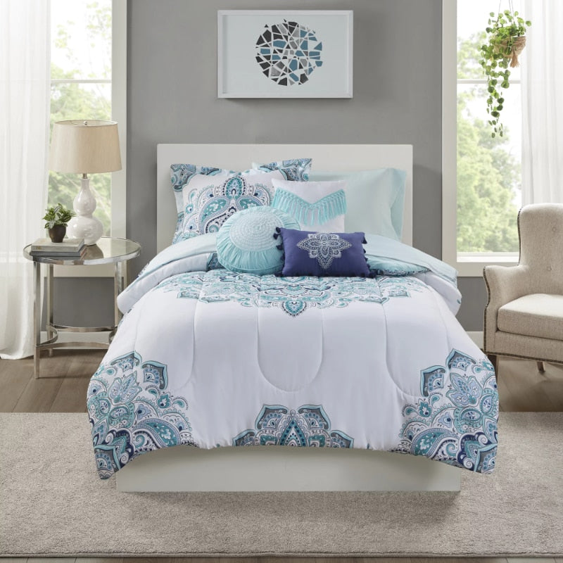 Teal Medallion Bed in a Bag Comforter Set - 10 Pieces