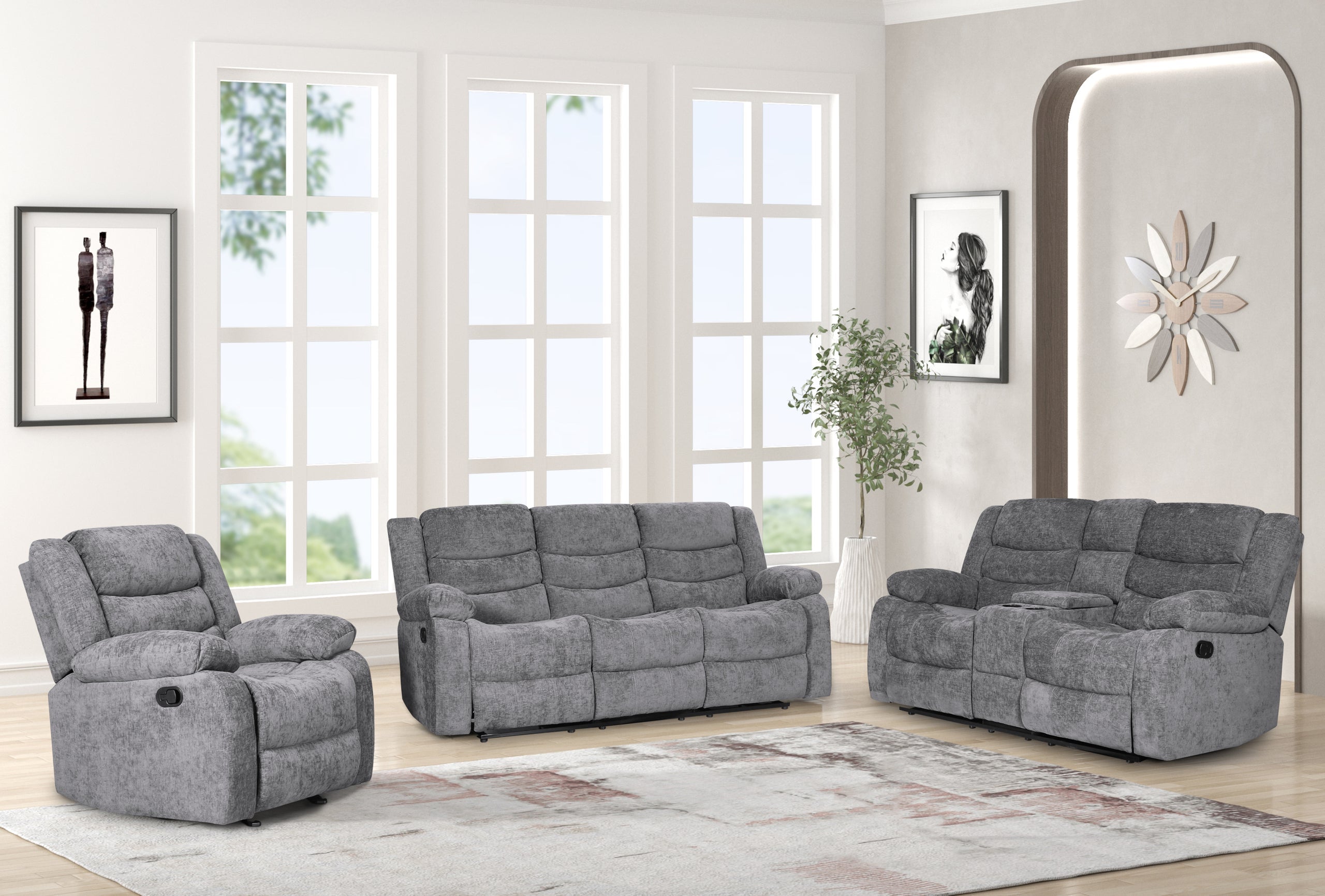 Oliver Charcoal 3-Piece Reclining Living Room Set