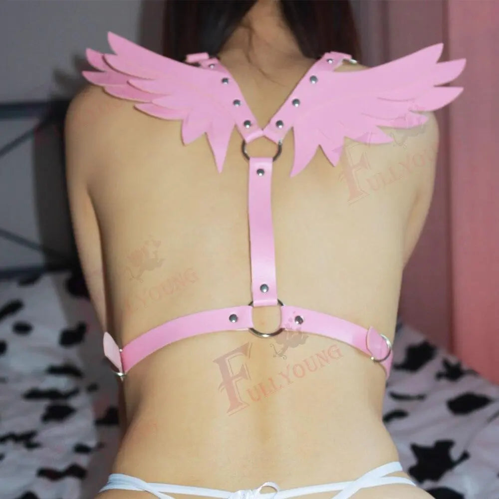 Leather Lingerie Harness with Angel Wings