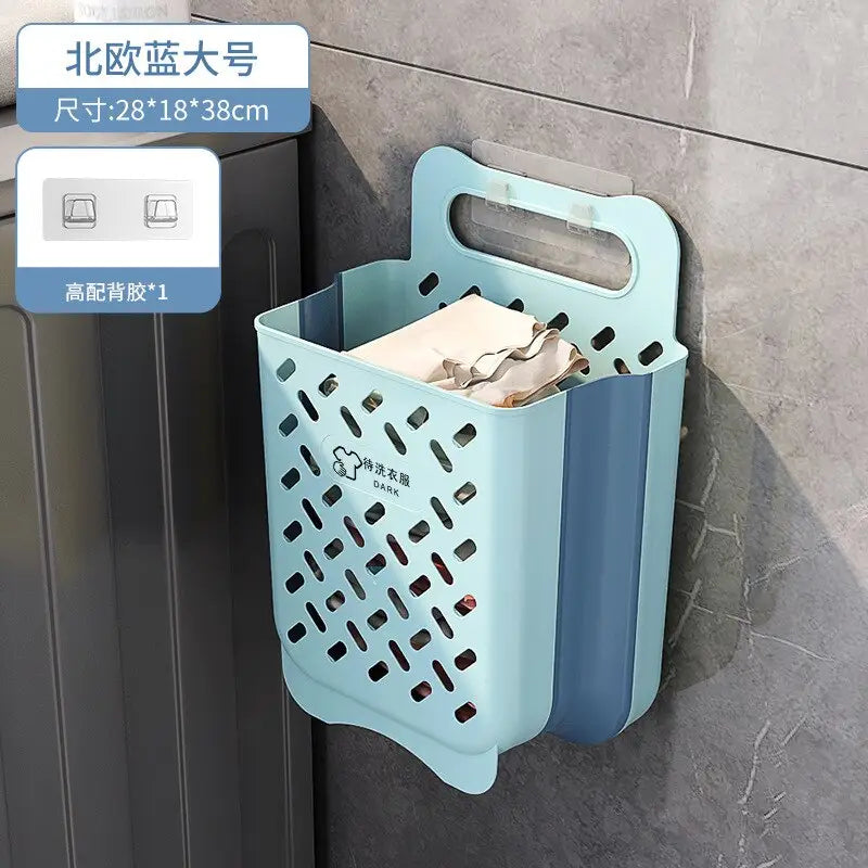 Folding Bathroom Laundry Basket Wall-mounted Dirty Clothes Storage Basket Household Laundry Bag