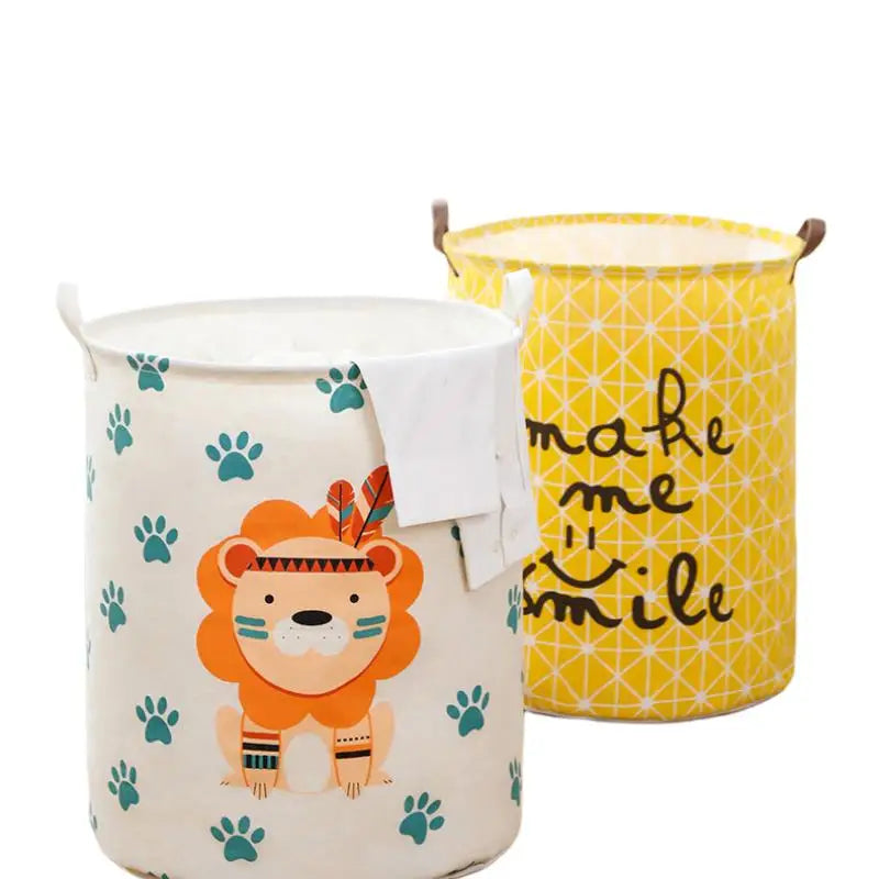 Foldable Laundry Basket Storage Bucket Cotton Linen Fabric Waterproof Dirty Laundry Toy Storage