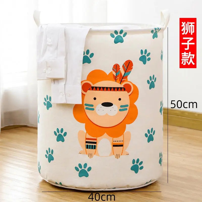 Foldable Laundry Basket Storage Bucket Cotton Linen Fabric Waterproof Dirty Laundry Toy Storage