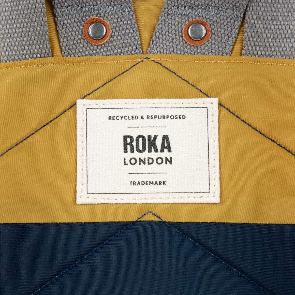 Roka Bantry B Small Creative Waste Two Tone Recycled Nylon Backpack - Midnight Navy/Mustard Yellow