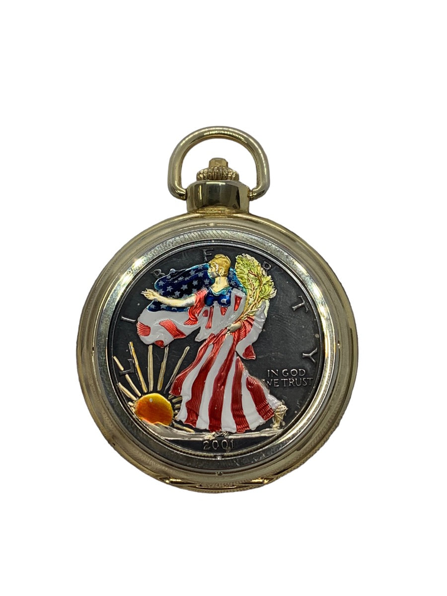 2001 1oz Silver Eagle Painted Liberty Pocket Gold Tone Watch