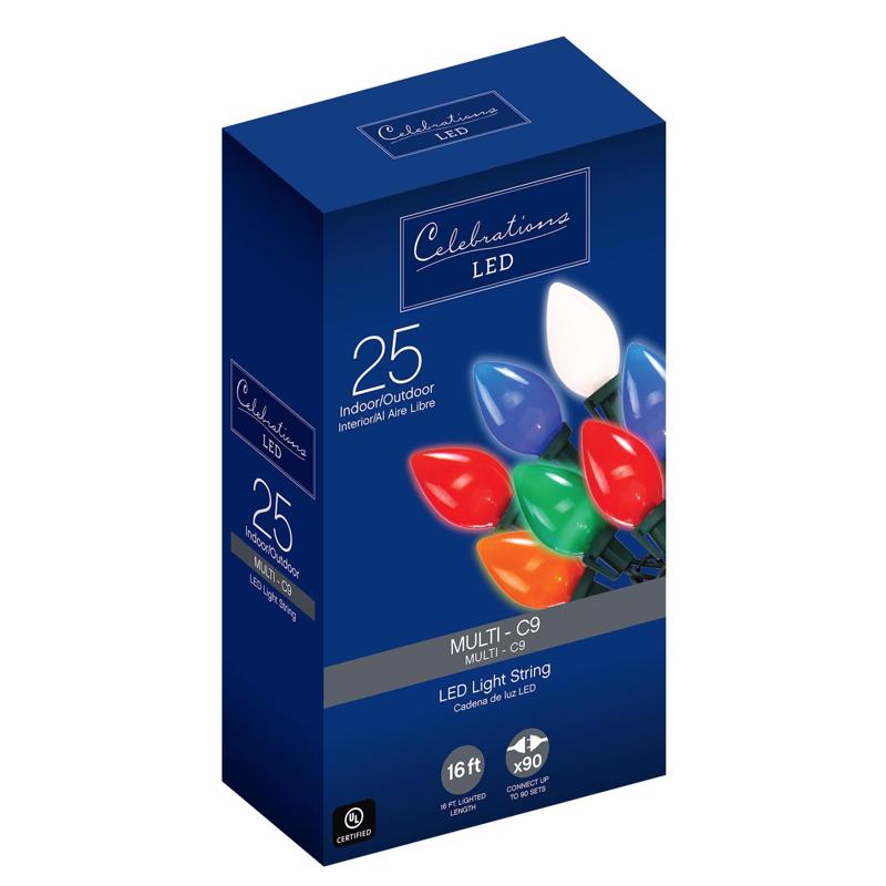 Celebrations C9 LED 25-Count String Christmas Lights 16 ft.