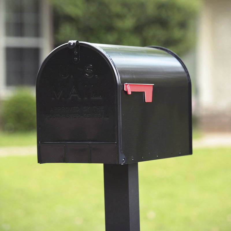 Gibraltar Mailboxes Stanley Jumbo Galvanized Steel Post Mount Black Mailbox ST200BAM