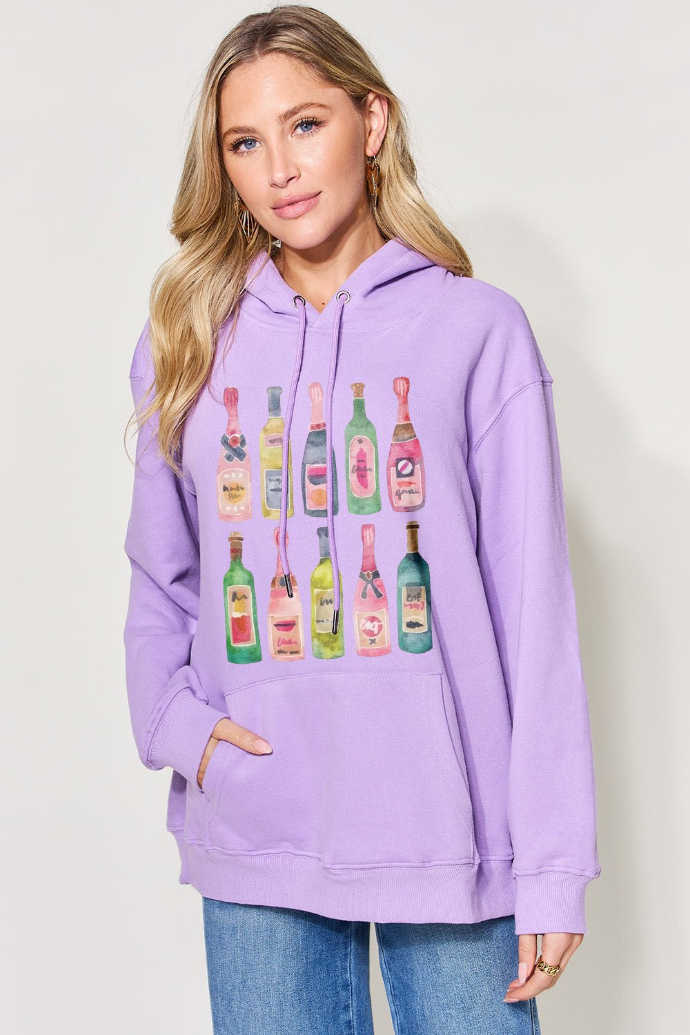 Wine Bottle Graphic Long Sleeve Hoodie