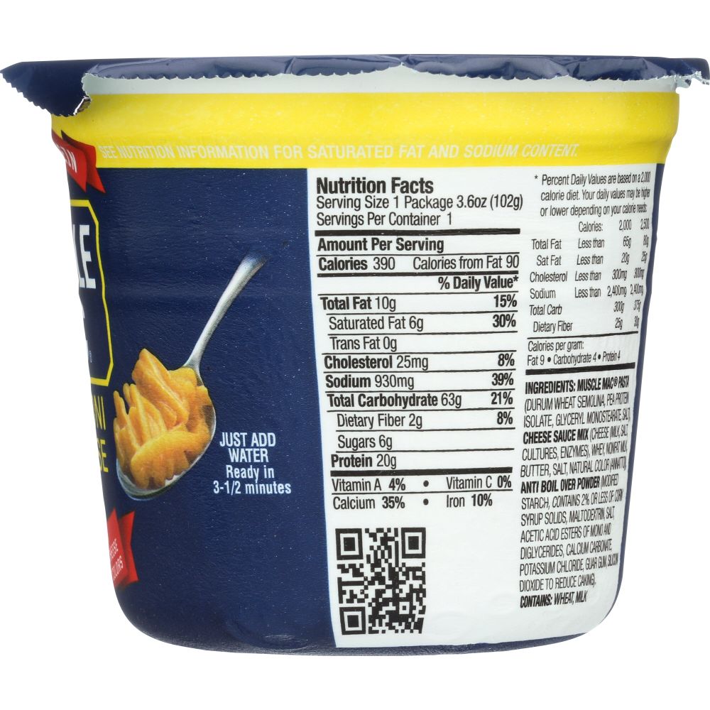 Muscle Mac High Protein Macaroni and Cheese Microwave Cup - 3.6 oz