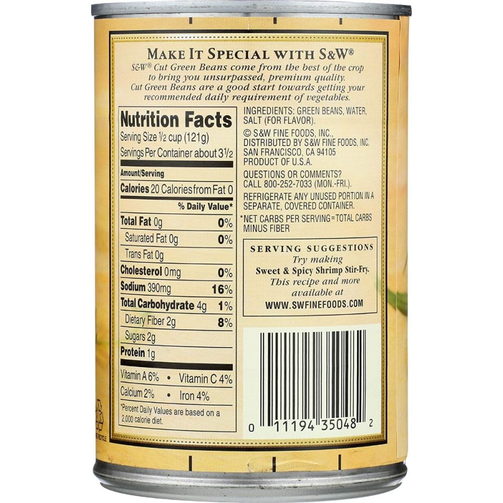 S&W Premium Cut Green Beans - 14.5 oz