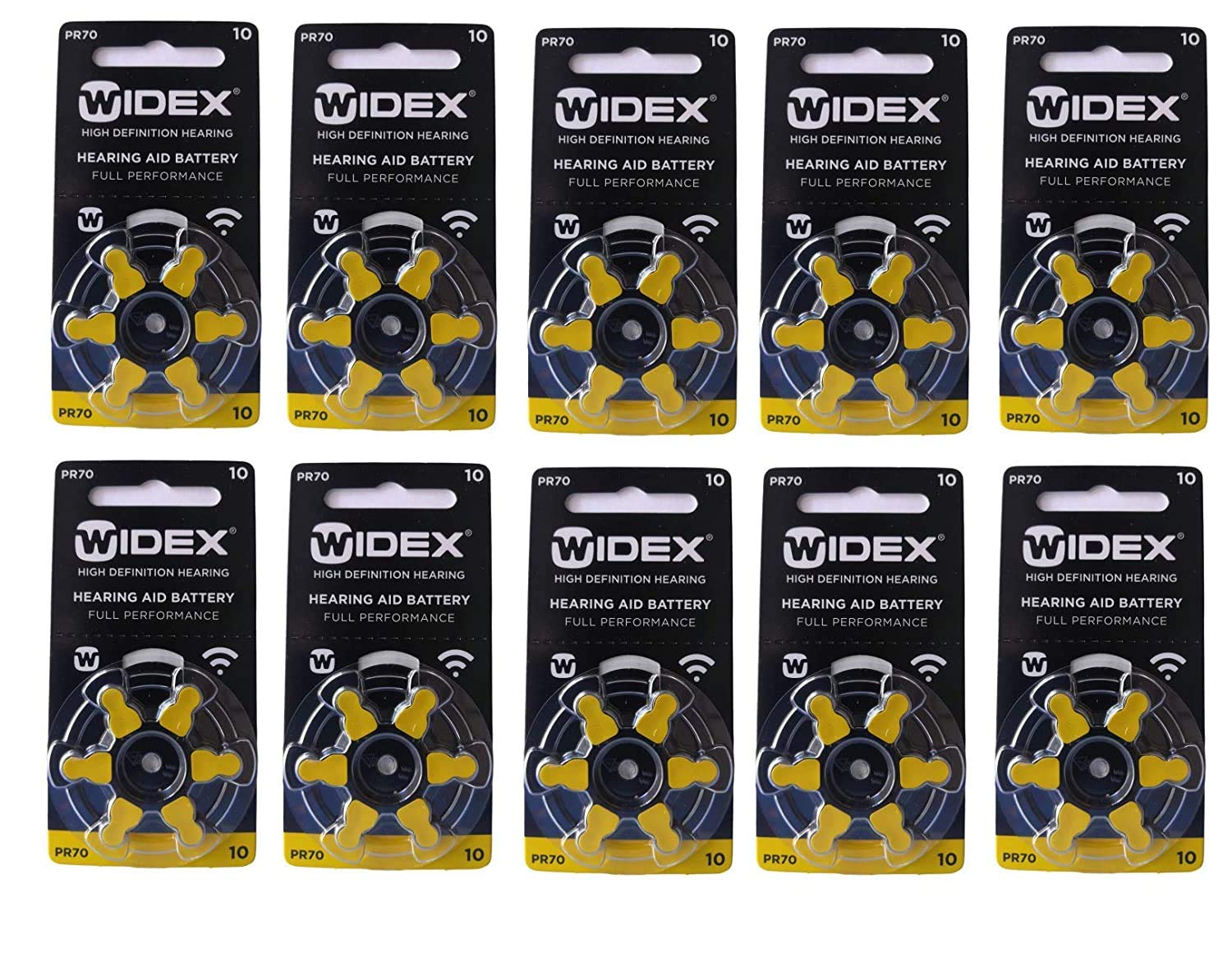 Widex hearing aid battery Size 10 (PR70) (10 Packet=60 Batteries)