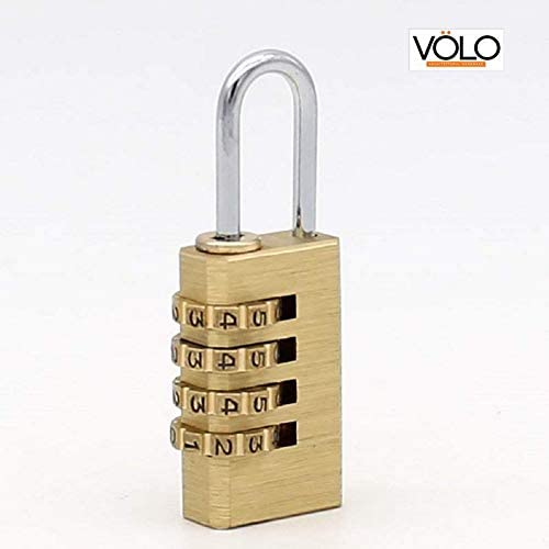 Volo 4 Digit Brass Re-Settable Combination Padlock/Password Lock/resettable Combination Lock for Travel Bags, Travel Lock, Luggage Lock