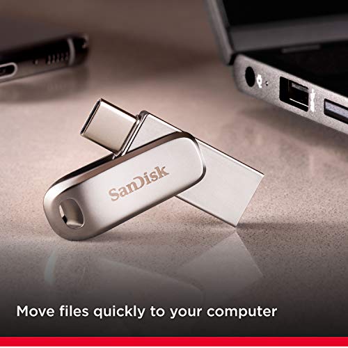 SanDisk Ultra Dual Drive Luxe USB Type C Flash Drive (Silver, 128 GB, 5Y - SDDDC4-128G-I35)