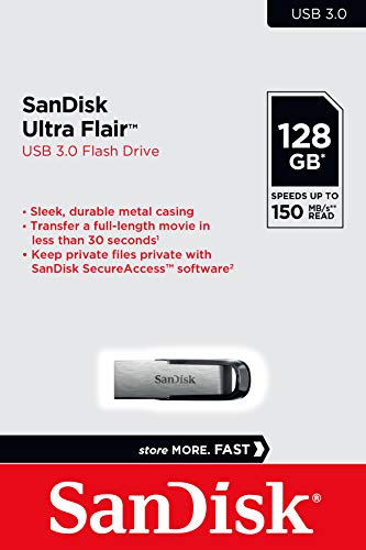 SanDisk Ultra Flair 128GB USB 3.0 Pen Drive, Silver Black