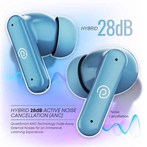 pTron Newly Launched Zenbuds 1 ANC Earbuds, 28dB Active Noise Cancellation TWS, Quad Mic TruTalk ENC Calls, 60Hrs Playtime, 45ms Game/Movie Mode & in-Ear Bluetooth 5.3 Wireless Headphones (Blue)