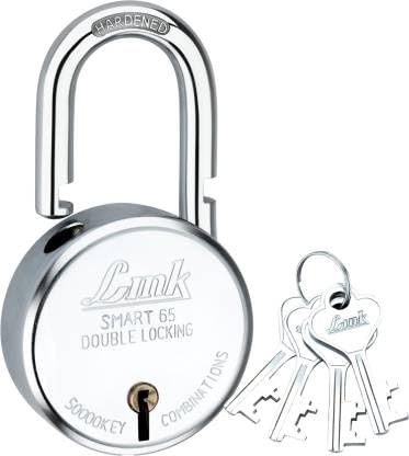 Link Smart 65mm Round | 7 Levers | Double Locking | Hardened Shackle | 50000 Key Combination Padlock (Silver)