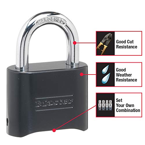 Master Lock Set-Your-Own Polished Combination Padlock, Die-Cast, Black