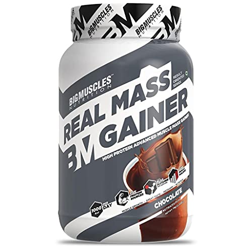 Bigmuscles Nutrition Real Mass Gainer [1Kg, Chocolate] | Lean Whey Protein Muscle Mass Gainer | Complex Carbohydrates, | 1000 Calories | Reduces Muscle Breakdown | Boosts Metabolism