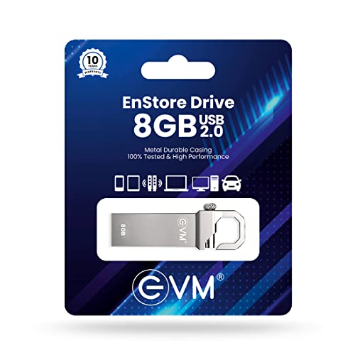 EVM EnStore 8GB Metal USB 2.0 Flash Drive - High Read Speeds up to 15MB/s & Write Speeds up to 8MB/s - Durable Metal Casing - Ideal for Data Transfer & Storage - (EVMPD/8GB)