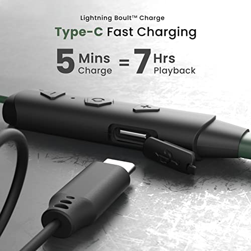 Boult Audio FXCharge Wireless in Ear Bluetooth Neckband with ENC Mic, 32H Playtime, Type-C Fast Charging (5Mins=7.5Hrs Playtime), Dual Pairing, Made in India, Biggest 14.2mm Drivers Ear Phones (Green)