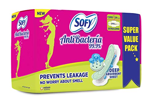 Sofy Anti Bacteria Extra Long Sanitary Pads (Pack of 54 Pads)