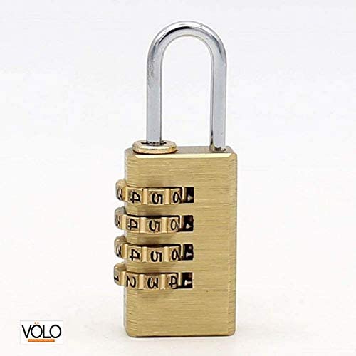 Volo 4 Digit Brass Re-Settable Combination Padlock/Password Lock/resettable Combination Lock for Travel Bags, Travel Lock, Luggage Lock