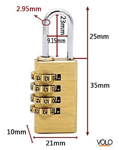 Volo 4 Digit Brass Re-Settable Combination Padlock/Password Lock/resettable Combination Lock for Travel Bags, Travel Lock, Luggage Lock