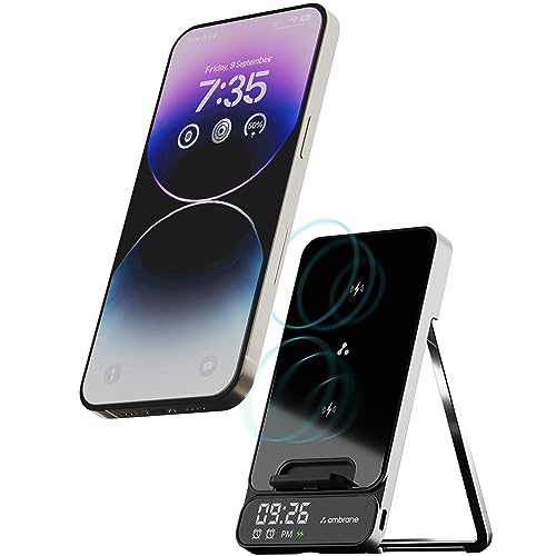 Ambrane 15W Wireless Charging Stand with Digital Display & Alarm Setting for iPhone 14/13/12 Series, Galaxy S23/S22/S21/S20/Note20 Series, Airpods & Other Qi Devices (Powerpod Pro, Black)