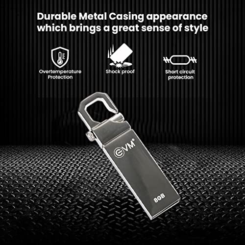 EVM EnStore 8GB Metal USB 2.0 Flash Drive - High Read Speeds up to 15MB/s & Write Speeds up to 8MB/s - Durable Metal Casing - Ideal for Data Transfer & Storage - (EVMPD/8GB)