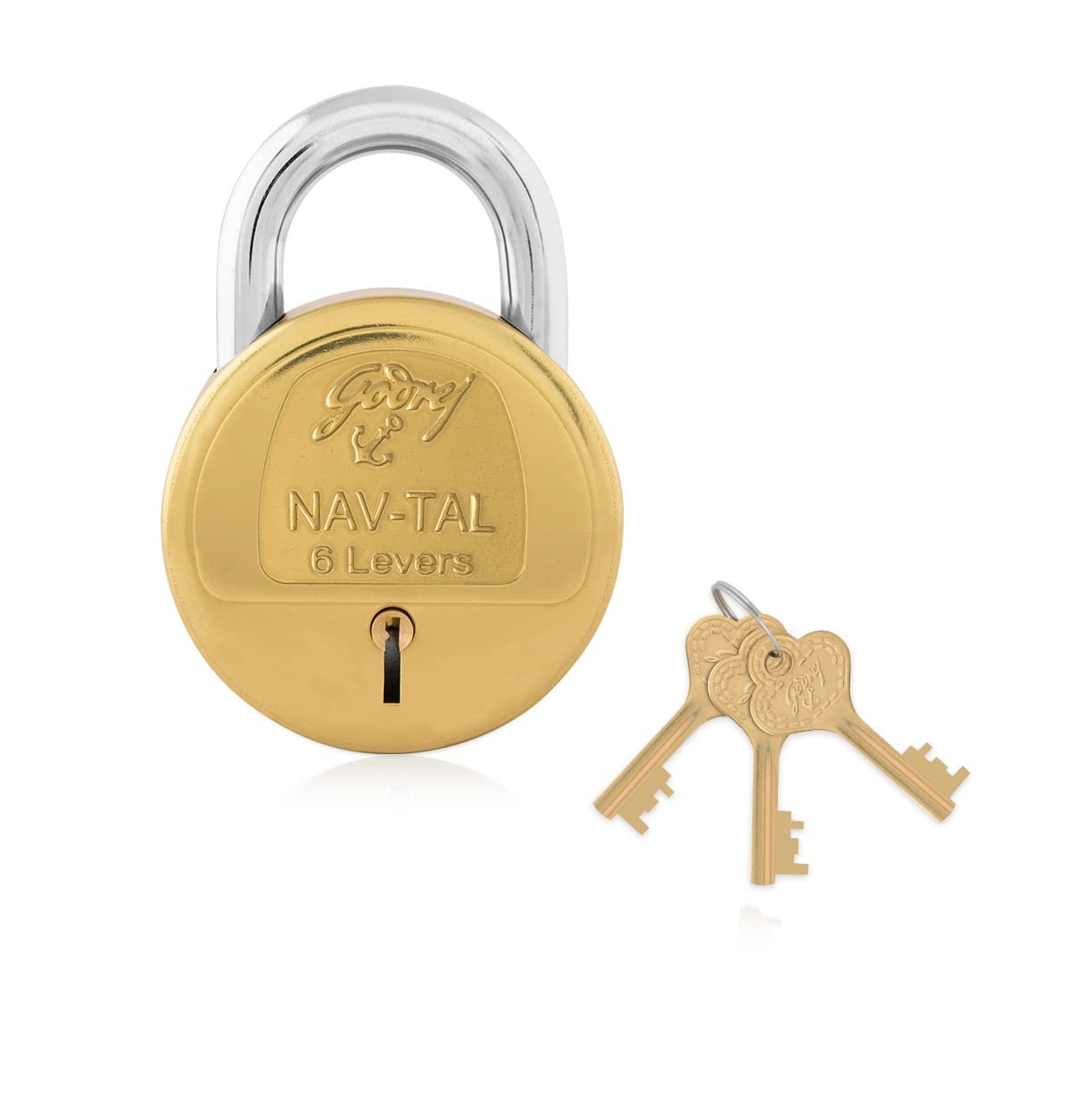 Godrej Locks Navtal 6 Levers Brass Lock with 3 Keys (Brown, Set of 1) Polished Finish