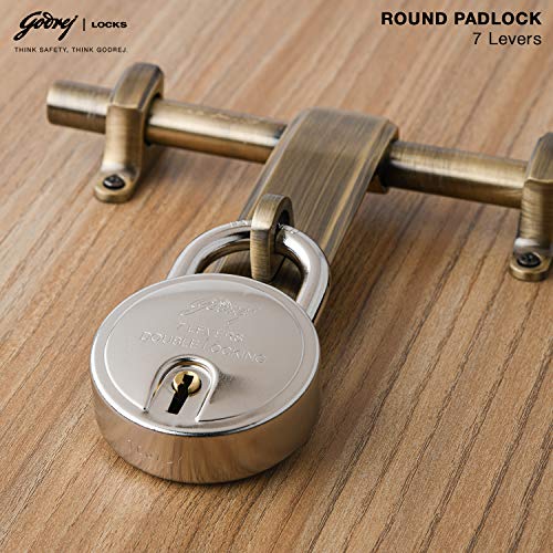 Godrej Round 7 levers (67mm) Alloy Steel Padlock 8149 Steel with 3 Keys (Silver)
