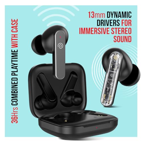 pTron Newly Launched Bassbuds Gomax TWS Earbuds, TruTalk AI-ENC Calls, 36Hrs Playtime, 13mm Drivers, in-Ear Bluetooth 5.3 Wireless Headphones, Voice Assistant, Type-C Fast Charging & IPX5 (Black)