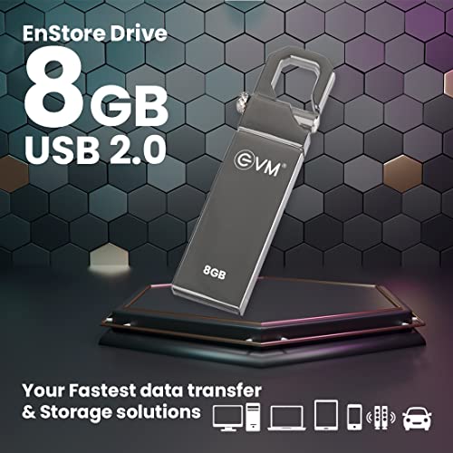 EVM EnStore 8GB Metal USB 2.0 Flash Drive - High Read Speeds up to 15MB/s & Write Speeds up to 8MB/s - Durable Metal Casing - Ideal for Data Transfer & Storage - (EVMPD/8GB)